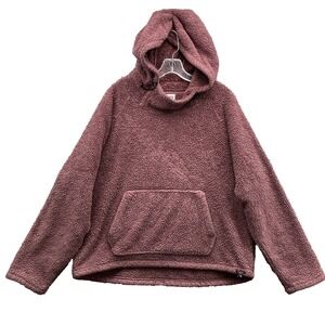 VS Pink Sherpa Teddy Hoodie Women Large Mauve Boxy Cozy Lounge Travel Athleisure